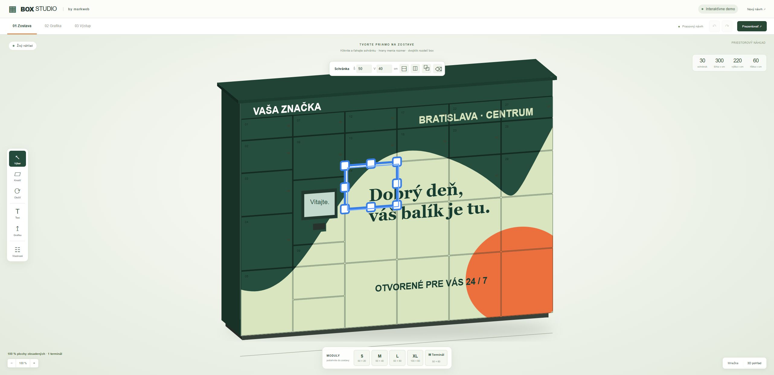 Koncepčné demo konfigurátora boxov so všeobecnou ukážkovou grafikou